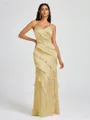 Sheath V-neck Ruffles Floor-Length Silk Like Satin Bridesmaid Dress