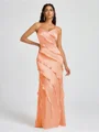 Sheath V-neck Ruffles Floor-Length Silk Like Satin Bridesmaid Dress