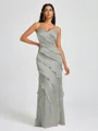 Sheath V-neck Ruffles Floor-Length Silk Like Satin Bridesmaid Dress