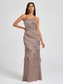 Sheath V-neck Ruffles Floor-Length Silk Like Satin Bridesmaid Dress
