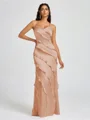 Sheath V-neck Ruffles Floor-Length Silk Like Satin Bridesmaid Dress