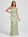 Sheath V-neck Ruffles Floor-Length Silk Like Satin Bridesmaid Dress