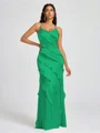Sheath V-neck Ruffles Floor-Length Silk Like Satin Bridesmaid Dress