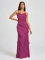 Sheath V-neck Ruffles Floor-Length Silk Like Satin Bridesmaid Dress