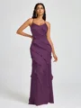 Sheath V-neck Ruffles Floor-Length Silk Like Satin Bridesmaid Dress