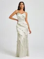 Sheath V-neck Ruffles Floor-Length Silk Like Satin Bridesmaid Dress