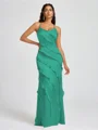 Sheath V-neck Ruffles Floor-Length Silk Like Satin Bridesmaid Dress
