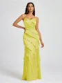Sheath V-neck Ruffles Floor-Length Silk Like Satin Bridesmaid Dress