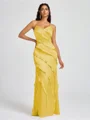 Sheath V-neck Ruffles Floor-Length Silk Like Satin Bridesmaid Dress