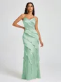 Sheath V-neck Ruffles Floor-Length Silk Like Satin Bridesmaid Dress