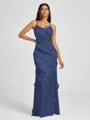 Sheath V-neck Ruffles Floor-Length Silk Like Satin Bridesmaid Dress