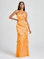 Sheath V-neck Ruffles Floor-Length Silk Like Satin Bridesmaid Dress