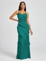 Sheath V-neck Ruffles Floor-Length Silk Like Satin Bridesmaid Dress