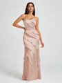 Sheath V-neck Ruffles Floor-Length Silk Like Satin Bridesmaid Dress