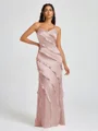 Sheath V-neck Ruffles Floor-Length Silk Like Satin Bridesmaid Dress