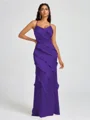 Sheath V-neck Ruffles Floor-Length Silk Like Satin Bridesmaid Dress