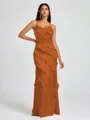 Sheath V-neck Ruffles Floor-Length Silk Like Satin Bridesmaid Dress