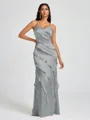 Sheath V-neck Ruffles Floor-Length Silk Like Satin Bridesmaid Dress