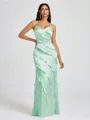 Sheath V-neck Ruffles Floor-Length Silk Like Satin Bridesmaid Dress