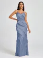 Sheath V-neck Ruffles Floor-Length Silk Like Satin Bridesmaid Dress