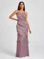 Sheath V-neck Ruffles Floor-Length Silk Like Satin Bridesmaid Dress