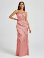 Sheath V-neck Ruffles Floor-Length Silk Like Satin Bridesmaid Dress