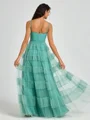 A-line Spaghetti Straps Pleated Floor-Length Tulle Bridesmaid Dress