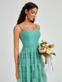 A-line Spaghetti Straps Pleated Floor-Length Tulle Bridesmaid Dress