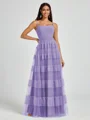 A-line Spaghetti Straps Pleated Floor-Length Tulle Bridesmaid Dress