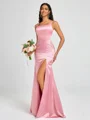 Sheath Square Floor-Length Silk Like Satin Bridesmaid Dress