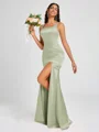 Sheath Square Floor-Length Silk Like Satin Bridesmaid Dress