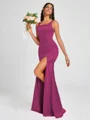 Sheath Square Floor-Length Silk Like Satin Bridesmaid Dress