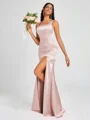 Sheath Square Floor-Length Silk Like Satin Bridesmaid Dress
