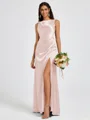 Sheath Scoop Pleated Floor-Length Silk Like Satin Bridesmaid Dress