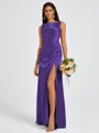 Sheath Scoop Pleated Floor-Length Silk Like Satin Bridesmaid Dress