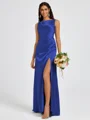 Sheath Scoop Pleated Floor-Length Silk Like Satin Bridesmaid Dress