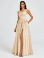 A-line V-neck Pleated Floor-Length Satin Bridesmaid Dress