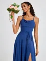 A-line Spaghetti Straps Sash/Ribbon/Belt Floor-Length Chiffon Bridesmaid Dress