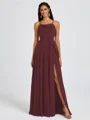 A-line Spaghetti Straps Sash/Ribbon/Belt Floor-Length Chiffon Bridesmaid Dress