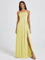 A-line Spaghetti Straps Sash/Ribbon/Belt Floor-Length Chiffon Bridesmaid Dress