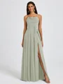 A-line Spaghetti Straps Sash/Ribbon/Belt Floor-Length Chiffon Bridesmaid Dress