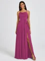 A-line Spaghetti Straps Sash/Ribbon/Belt Floor-Length Chiffon Bridesmaid Dress