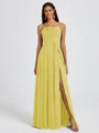 A-line Spaghetti Straps Sash/Ribbon/Belt Floor-Length Chiffon Bridesmaid Dress