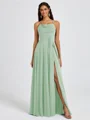 A-line Spaghetti Straps Sash/Ribbon/Belt Floor-Length Chiffon Bridesmaid Dress