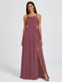A-line Spaghetti Straps Sash/Ribbon/Belt Floor-Length Chiffon Bridesmaid Dress