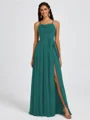 A-line Spaghetti Straps Sash/Ribbon/Belt Floor-Length Chiffon Bridesmaid Dress