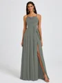 A-line Spaghetti Straps Sash/Ribbon/Belt Floor-Length Chiffon Bridesmaid Dress