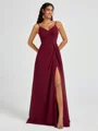 A-line V-neck Pleated Floor-Length Chiffon Bridesmaid Dress