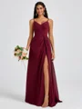 A-line V-neck Pleated Floor-Length Chiffon Bridesmaid Dress