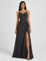 A-line V-neck Pleated Floor-Length Chiffon Bridesmaid Dress